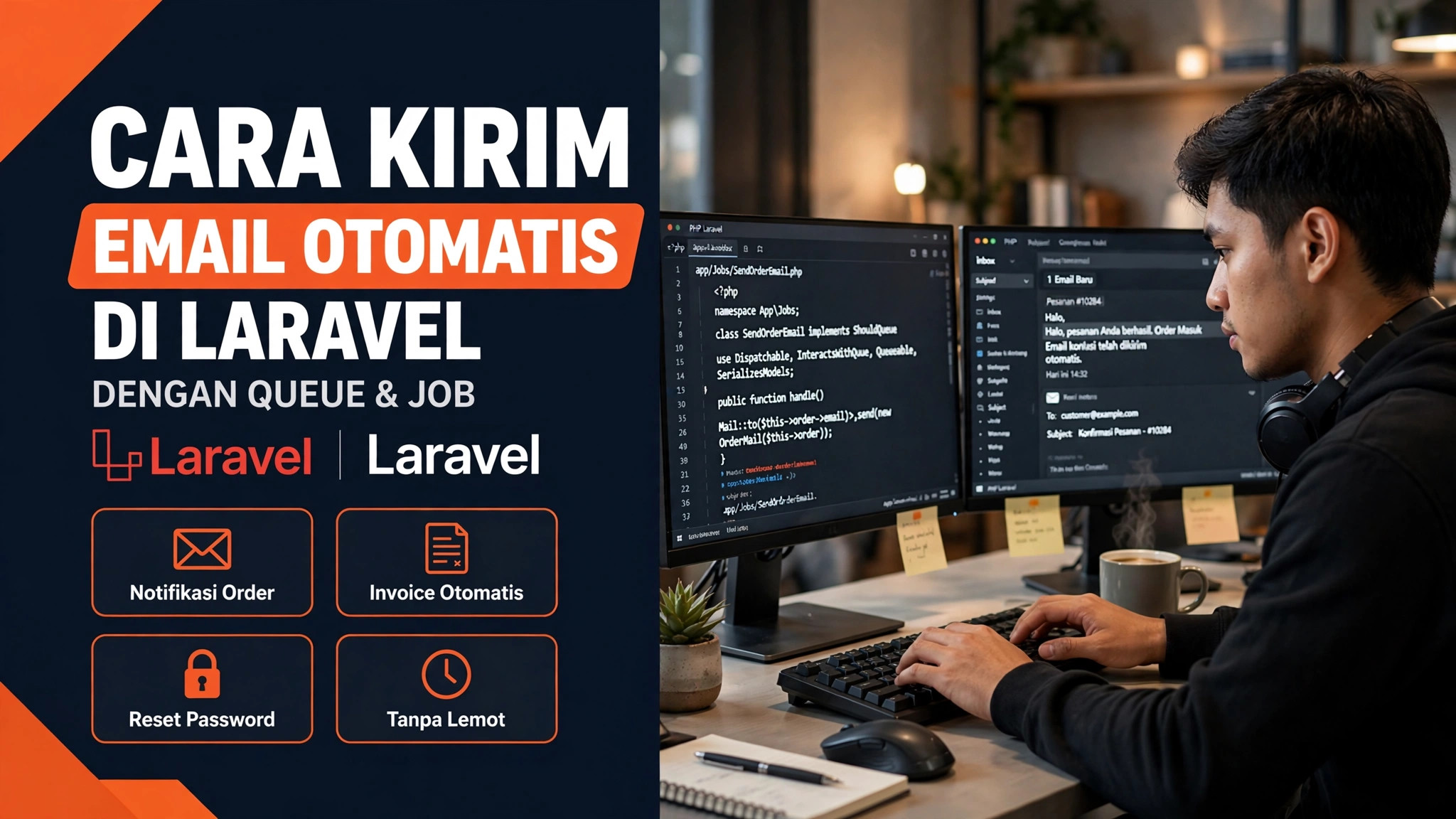 Cara Kirim Email Otomatis di Laravel dengan Queue: Notifikasi Order, Invoice & Reset Password (Panduan 2026)