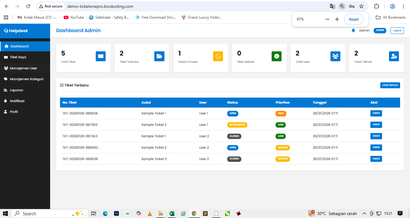 TicketOne Pro - Sistem Informasi Helpdesk Dekstop Version